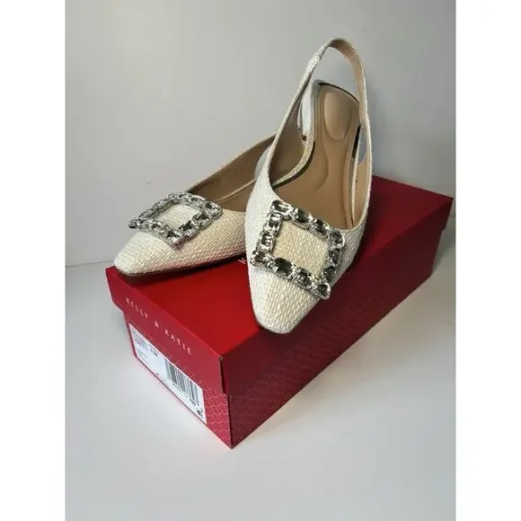 Size 9.5 - NIB Kelly & Katie Sloan - Cream Texture W Rhinestone Embellishment - Picture 3 of 7